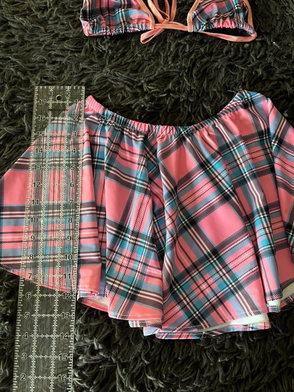Handmade Y2K Rave Pink & Plaid Skater Skirt Set